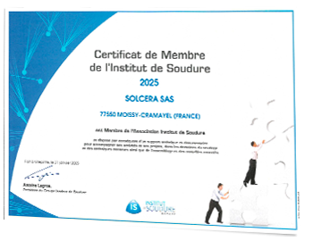 Certificat de Membre de l'Institut de Soudure